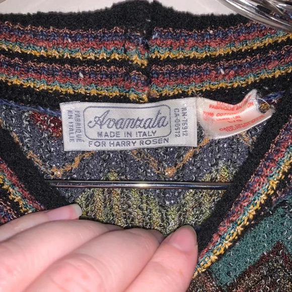 Vintage Cotton Linen Chevron  Print Multicolour Crewneck L - Picture 3 of 12